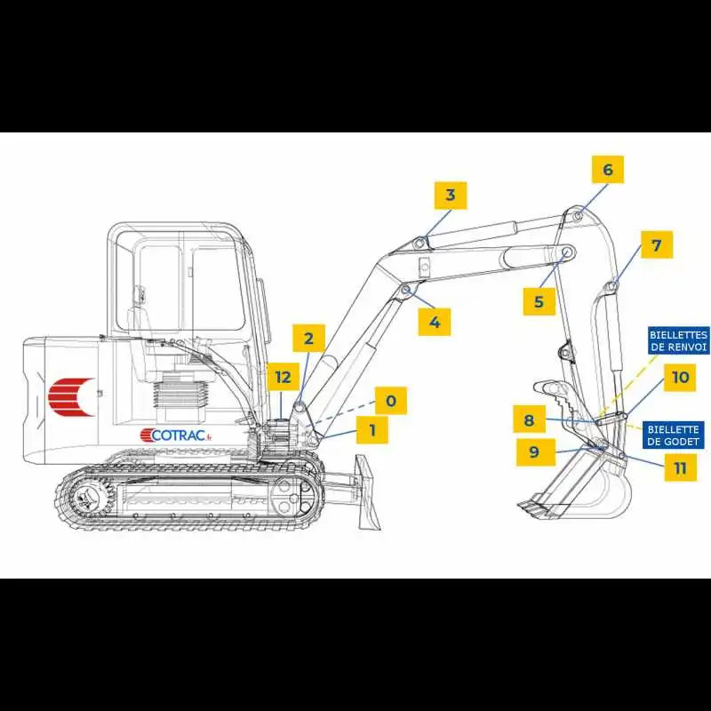 Ensemble Axe et Bagues du REPERE 10 pour KUBOTA KX019-4