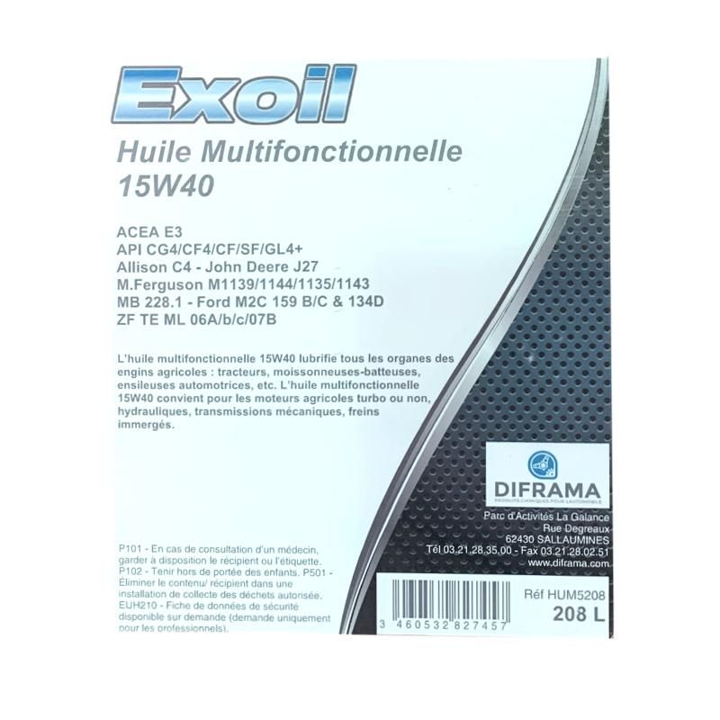 Huile multifonctionnelle 15W40 - Fût 208 L - LIVRAISON GRATUITE !